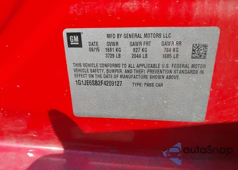 2015 Chevrolet Sonic Ltz Auto from USA, damaged, VIN 1G1JE6SB2F4209127